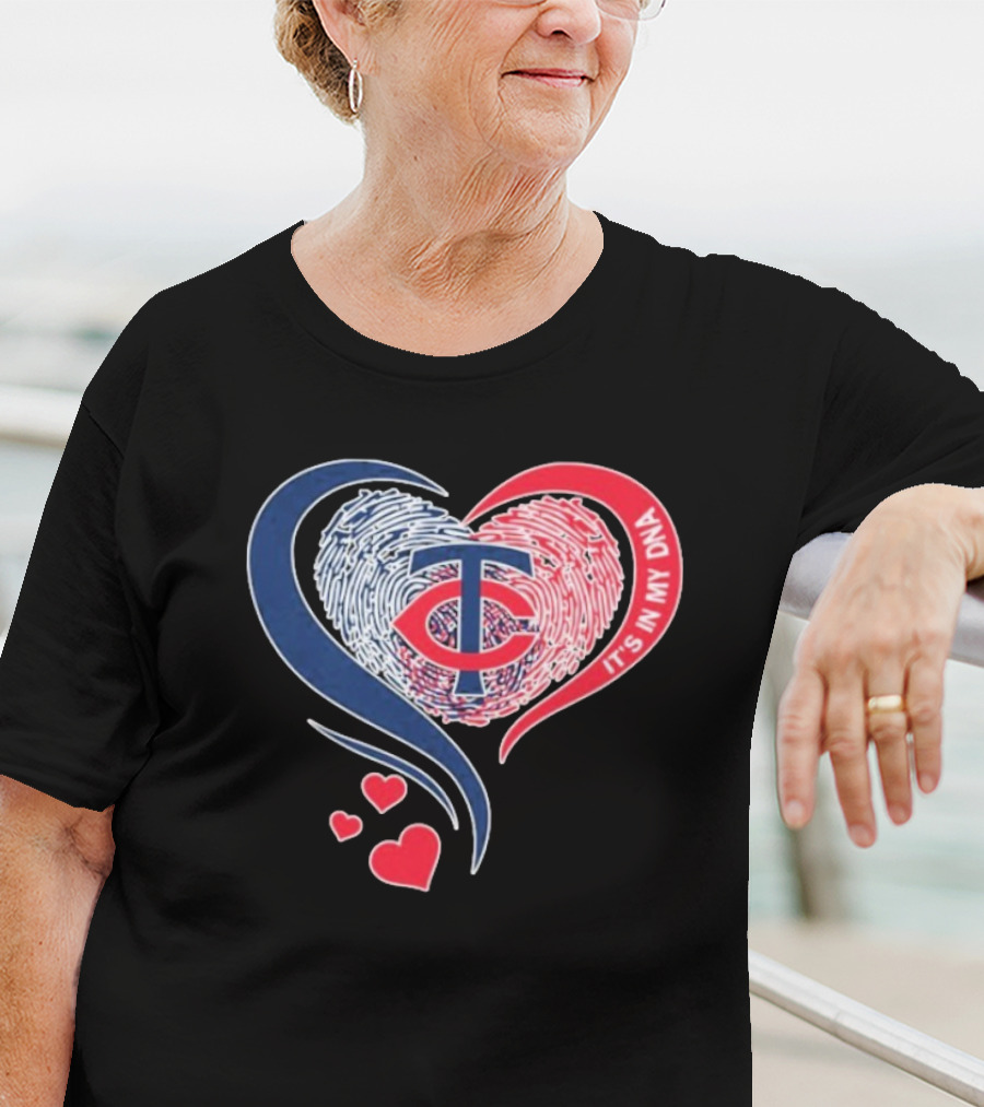 Minnesota Twins TC Logo It's In My DNA Heart Fingerprint Pattern T-Shirt
