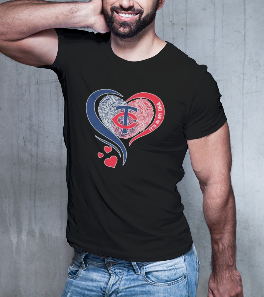 Minnesota Twins TC Logo It's In My DNA Heart Fingerprint Pattern T-Shirt