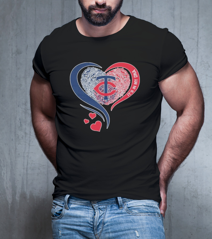 Minnesota Twins TC Logo It's In My DNA Heart Fingerprint Pattern T-Shirt