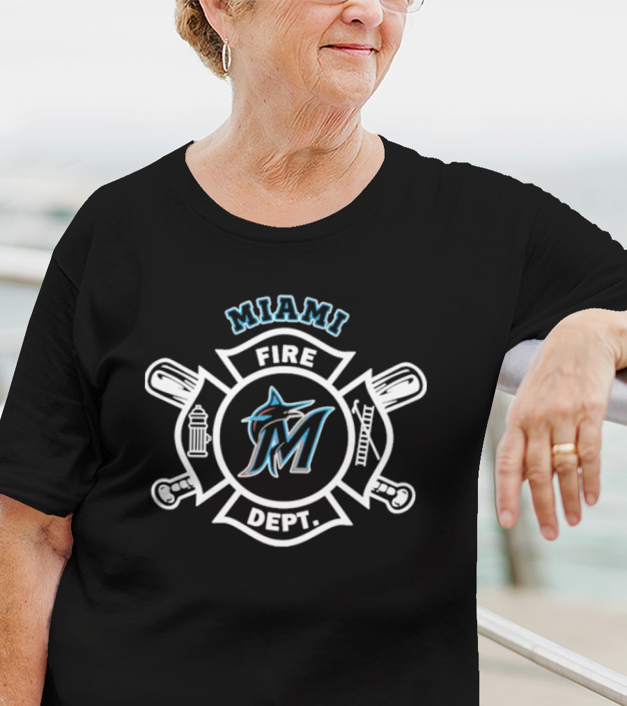 Miami Marlins Fire Dept Firefighters Maltese Cross Axe Hose T-Shirt