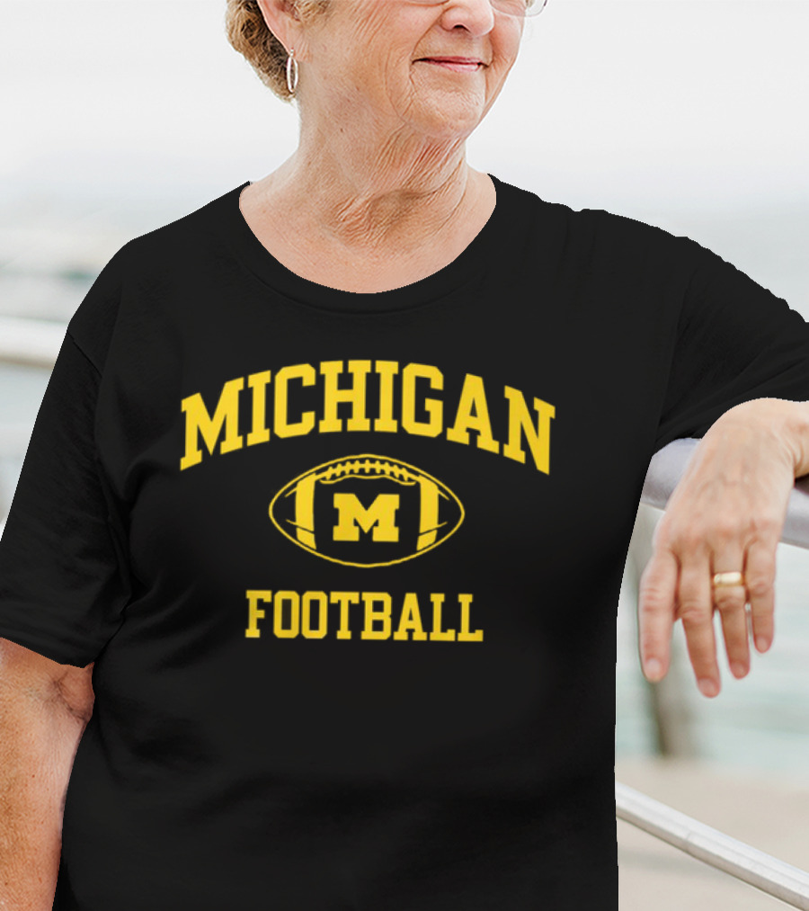 Michigan Wolverines Football Navy Classic Arched M Wordmark T-Shirt