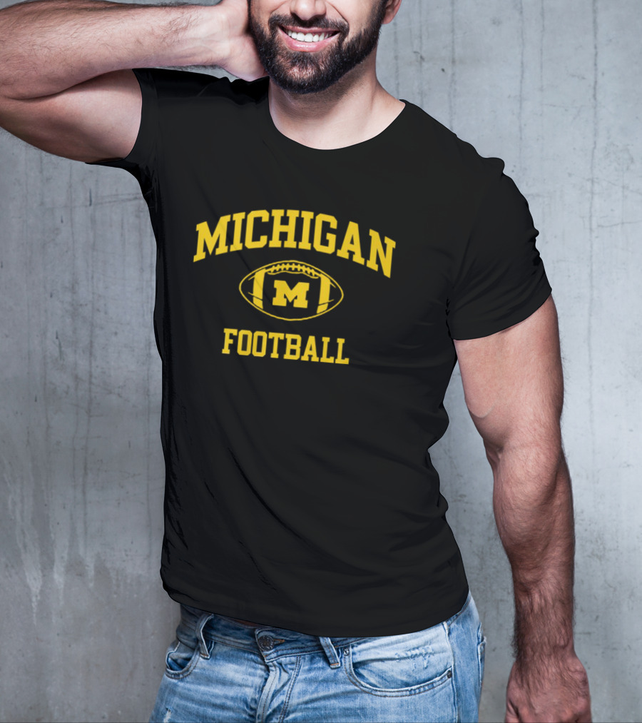Michigan Wolverines Football Navy Classic Arched M Wordmark T-Shirt
