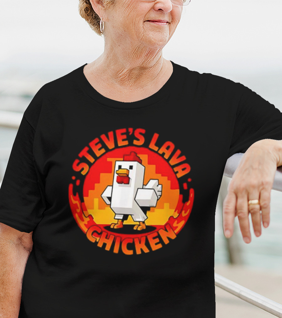 Steve's Lava Chicken Pixel Art Blocky Style T-Shirt