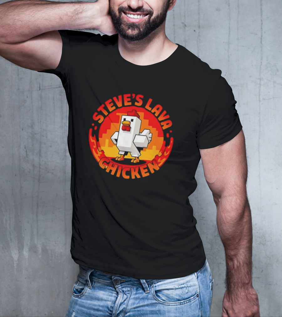Steve's Lava Chicken Pixel Art Blocky Style T-Shirt