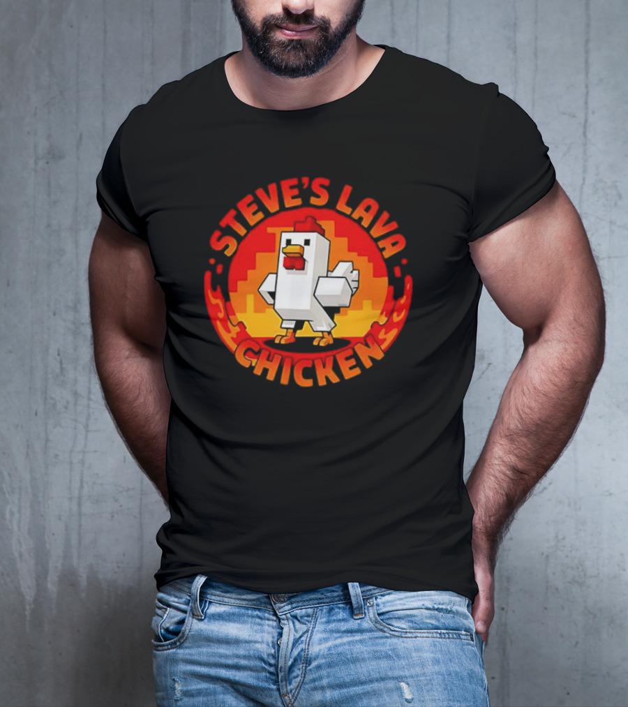 Steve's Lava Chicken Pixel Art Blocky Style T-Shirt