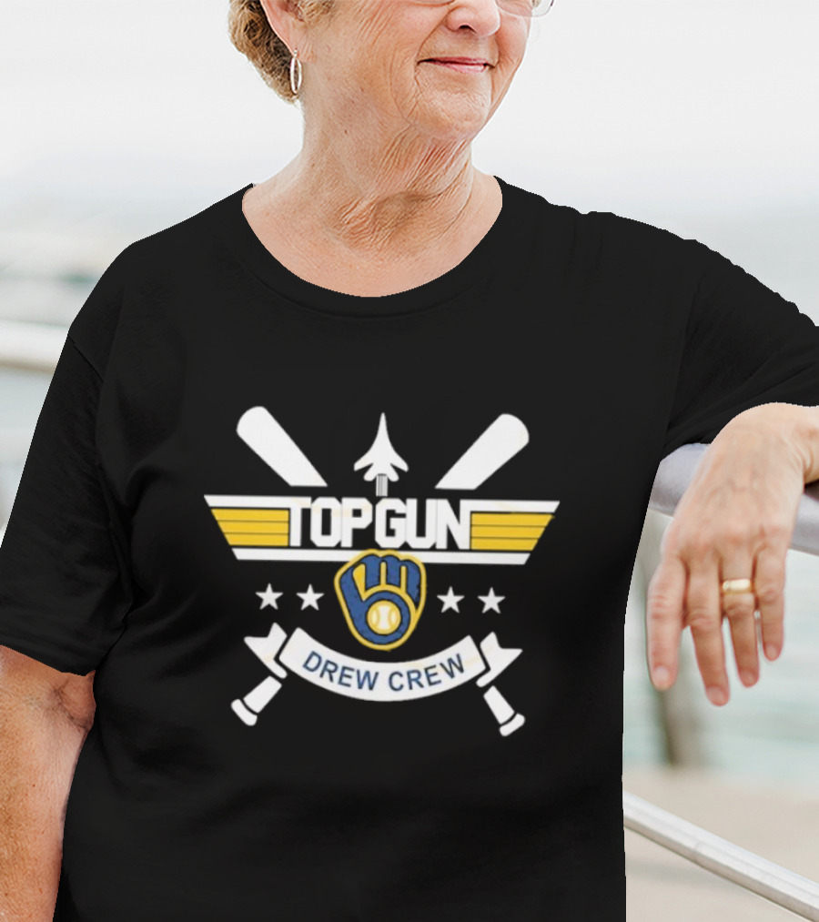 Milwaukee Brewers Top Gun Drew Crew Baseball Bat Glove Stars T-Shirt
