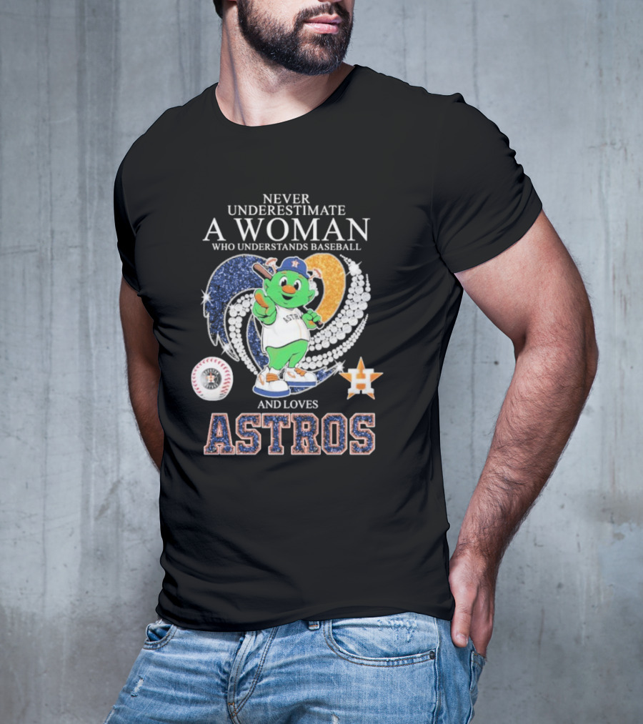 Never Underestimate A Woman Who Understands Baseball And Loves Houston Astros Mascot Diamond Heart T-Shirt