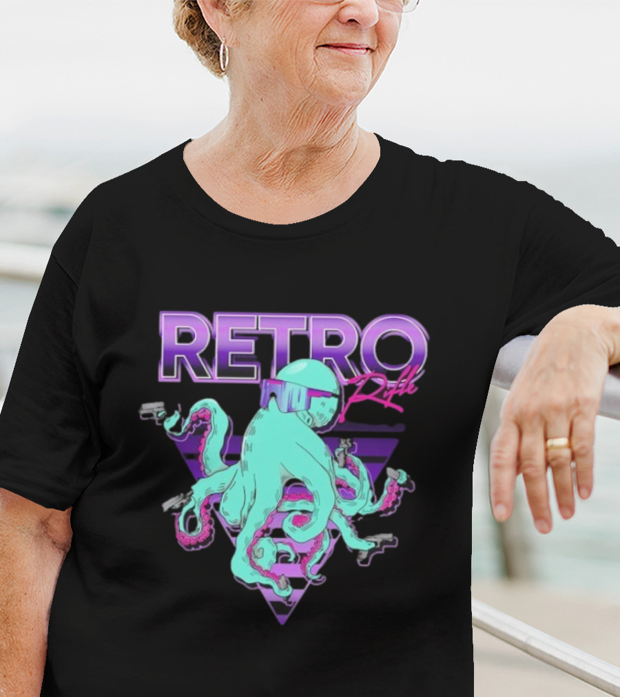 Retro Rifle Octoglock Neon Octopus With Guns And Sunglasses T-Shirt