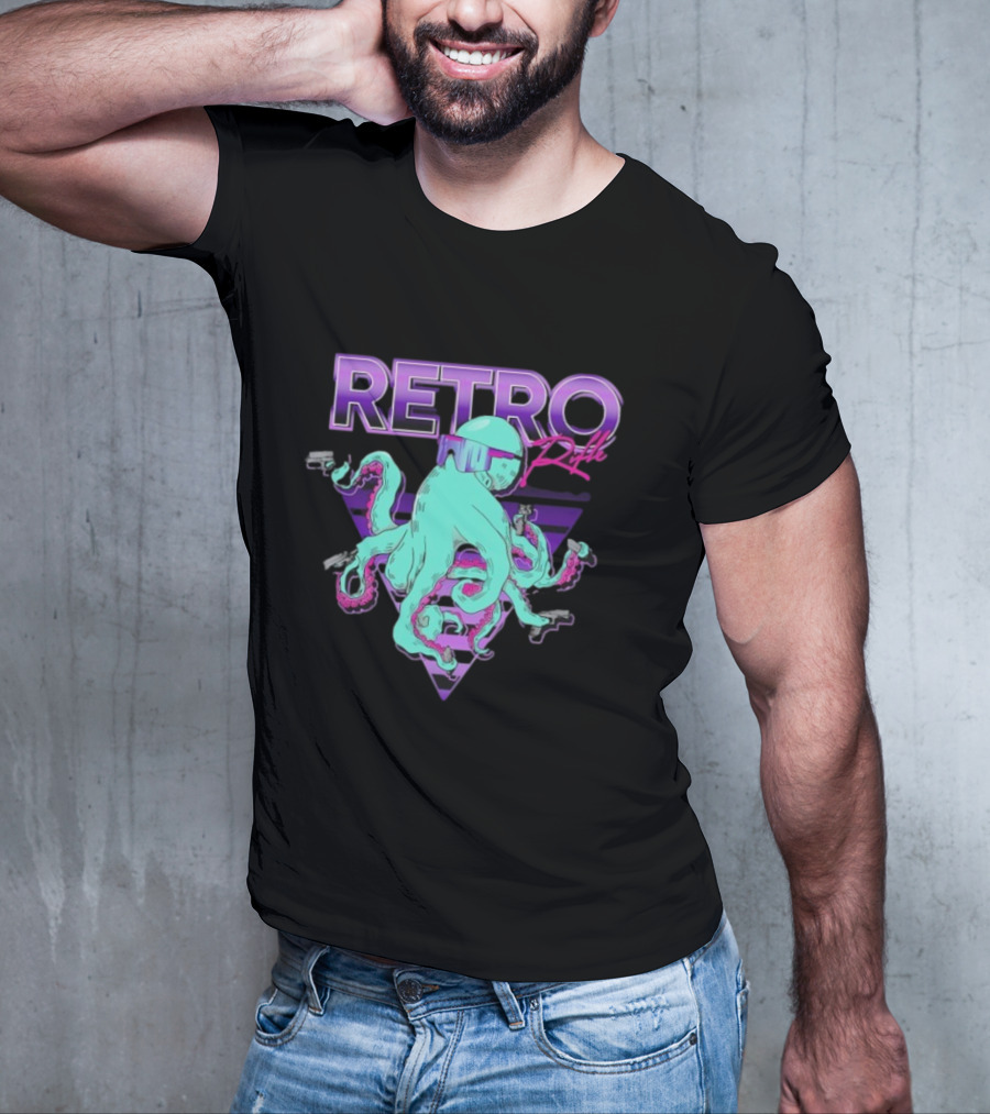 Retro Rifle Octoglock Neon Octopus With Guns And Sunglasses T-Shirt