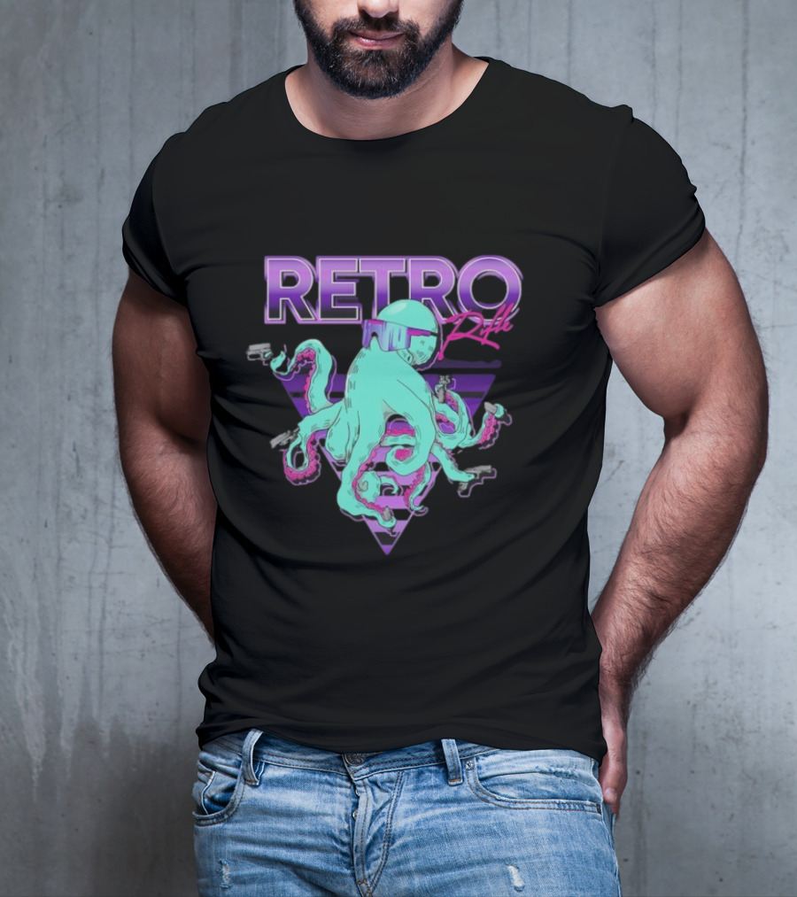 Retro Rifle Octoglock Neon Octopus With Guns And Sunglasses T-Shirt