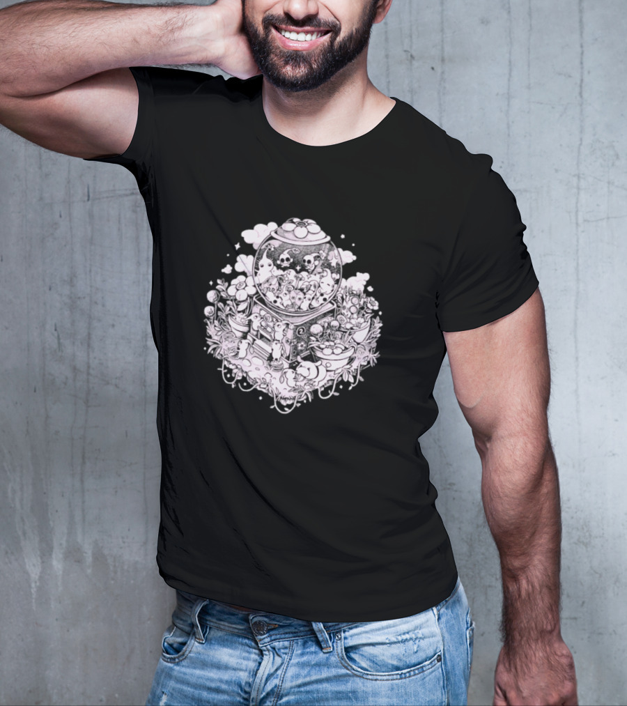 Gacha Machine With Skulls And Flowers Pick-Me T-Shirt