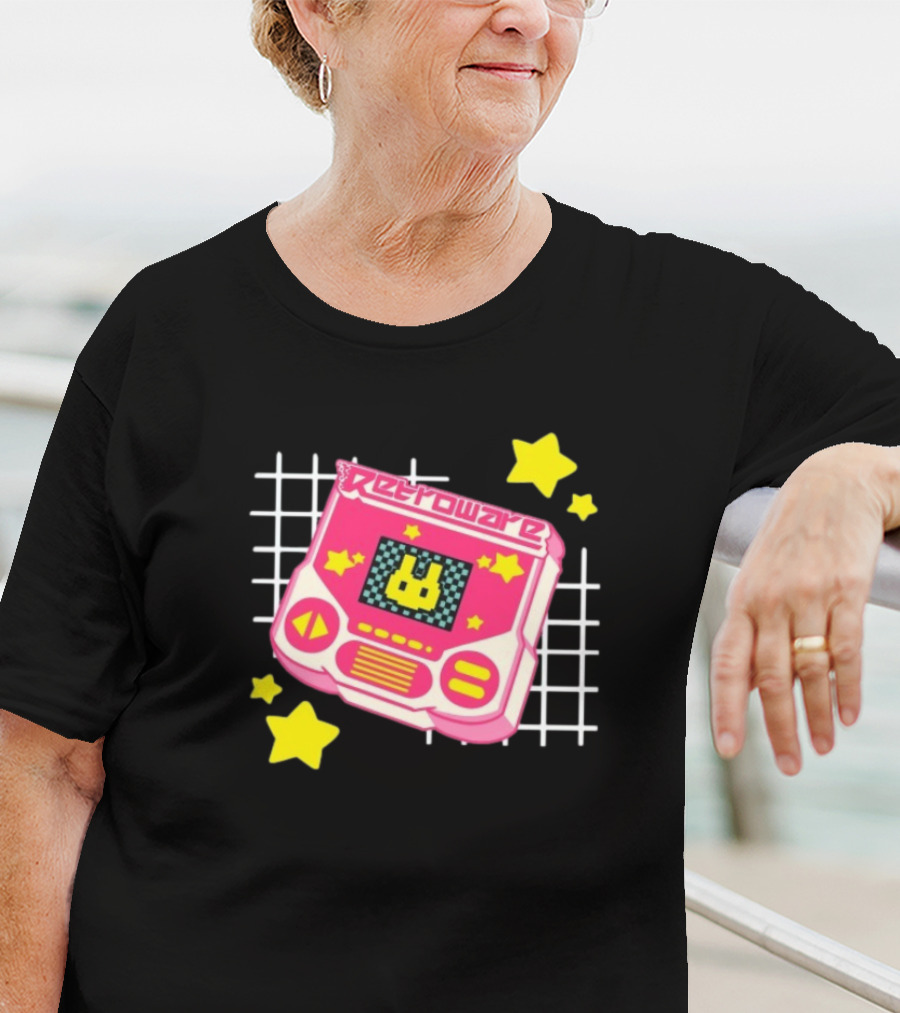 RetroWare Handheld Pink Star Arcade Pixel Bunny Game Typography T-Shirt