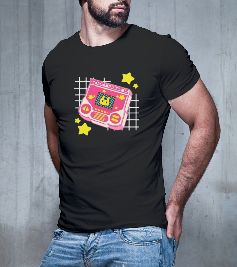RetroWare Handheld Pink Star Arcade Pixel Bunny Game Typography T-Shirt