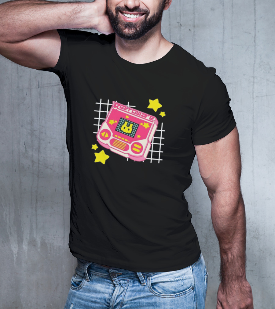 RetroWare Handheld Pink Star Arcade Pixel Bunny Game Typography T-Shirt