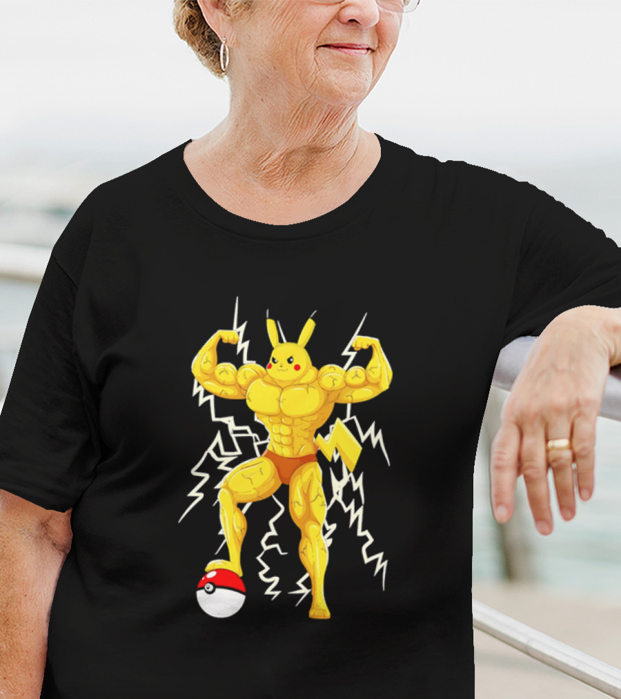 Muscled Pikachu Pumpachu With Lightning And Poké Ball T-Shirt
