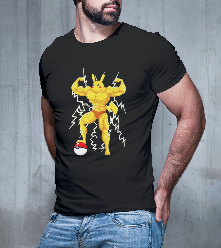 Muscled Pikachu Pumpachu With Lightning And Poké Ball T-Shirt
