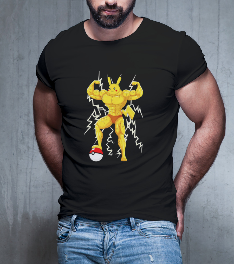 Muscled Pikachu Pumpachu With Lightning And Poké Ball T-Shirt