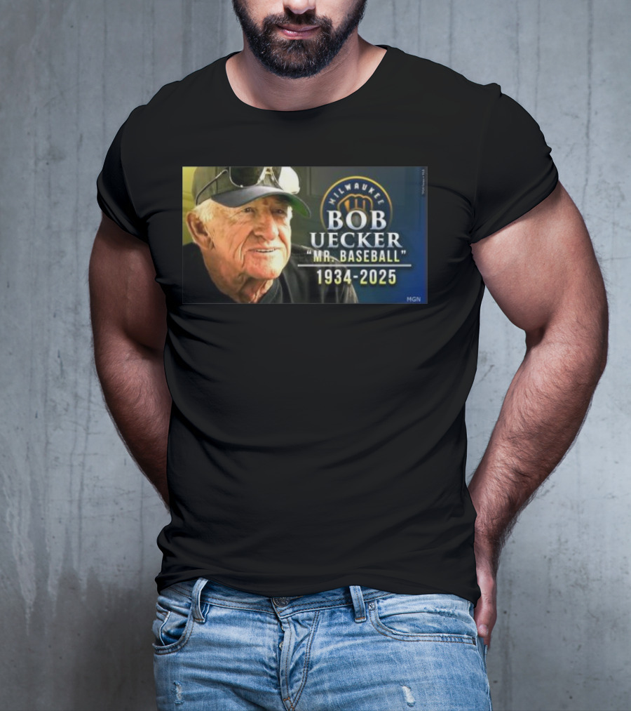 Milwaukee Brewers Bob Uecker Mr. Baseball 1934-2025 Tribute T-Shirt