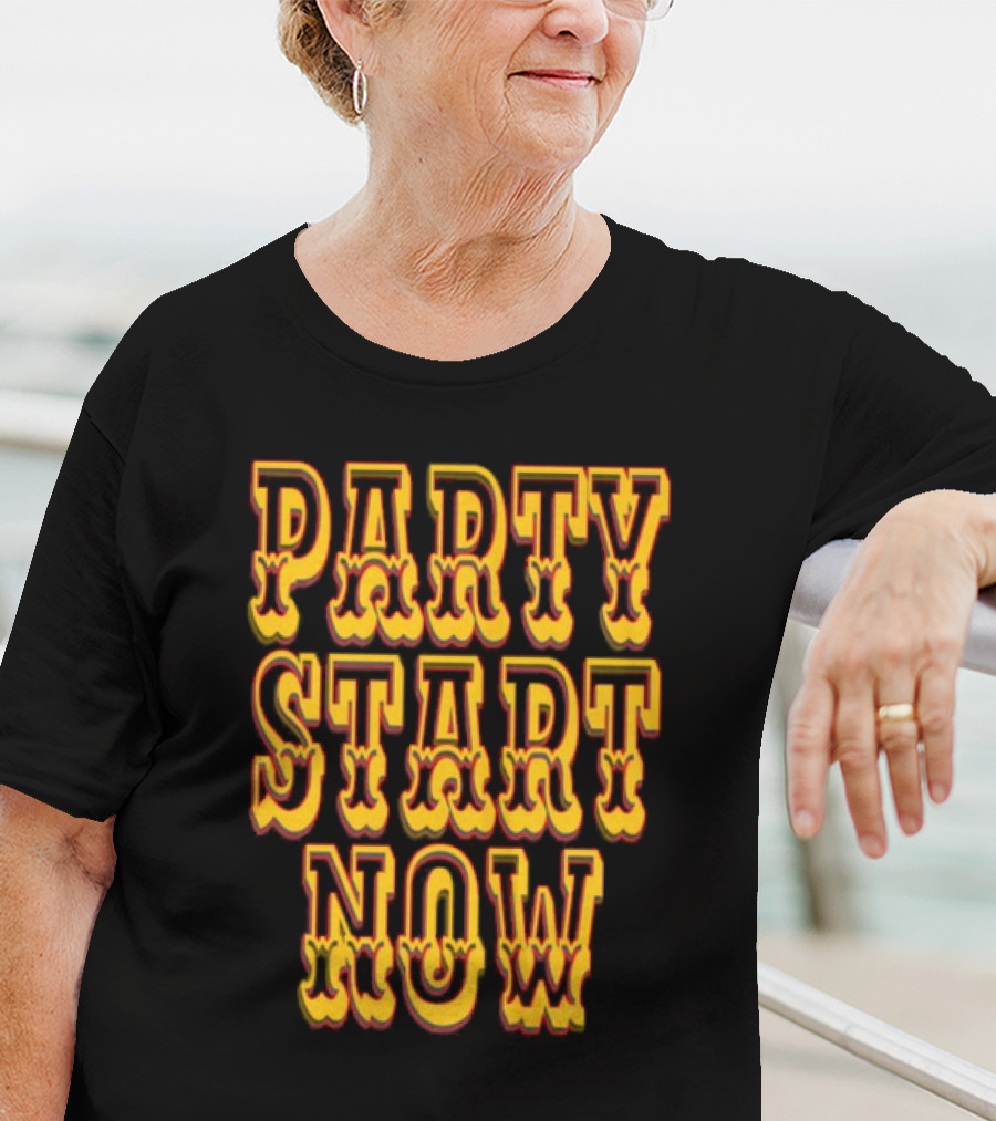 PARTY START NOW Bold Yellow Red Vintage Style T-Shirt