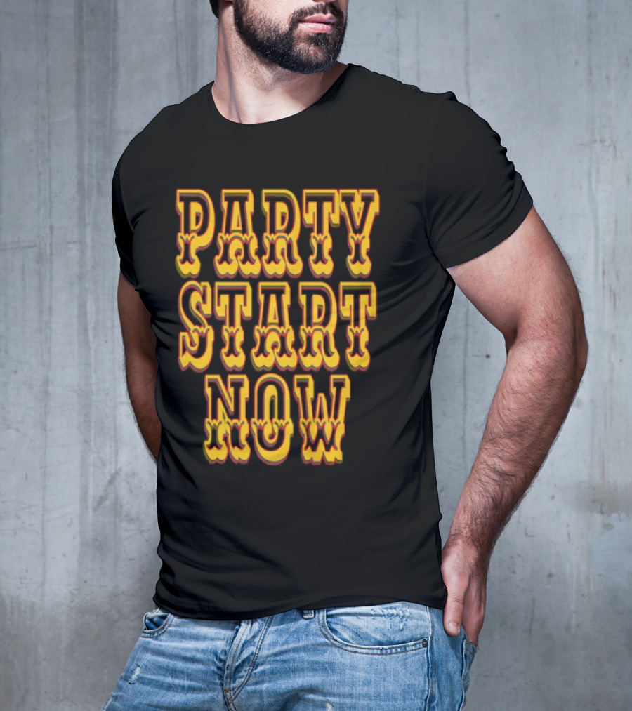 PARTY START NOW Bold Yellow Red Vintage Style T-Shirt