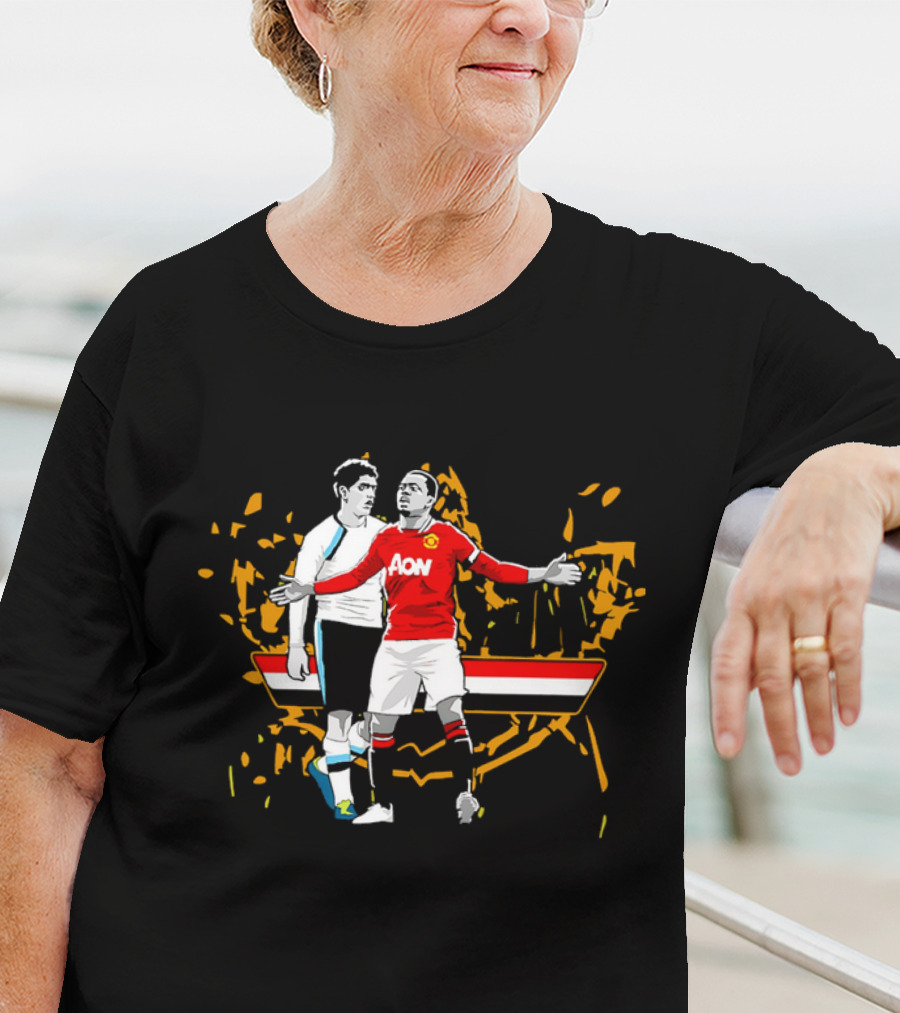 Patrice Evra Luis Suarez Caricature Cartoon AON Red And White Stripes T-Shirt