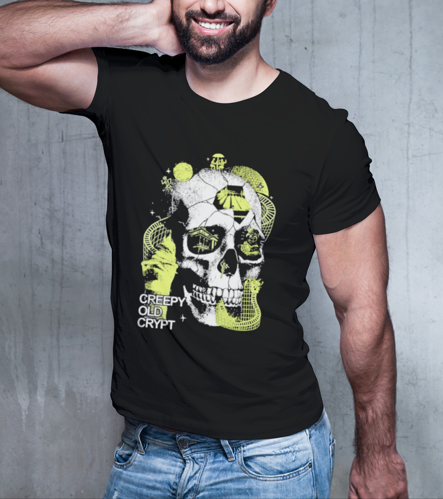 Rocco Botte Creepy Old Crypt Skull Neon Aesthetic T-Shirt