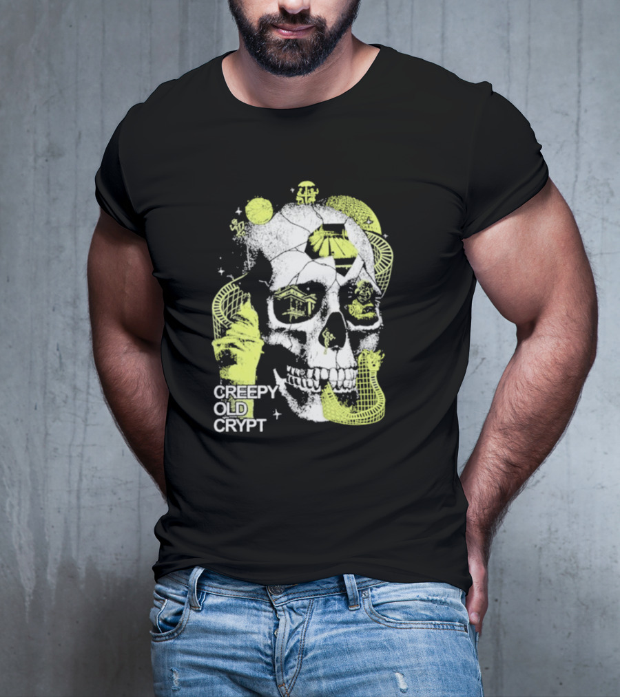 Rocco Botte Creepy Old Crypt Skull Neon Aesthetic T-Shirt