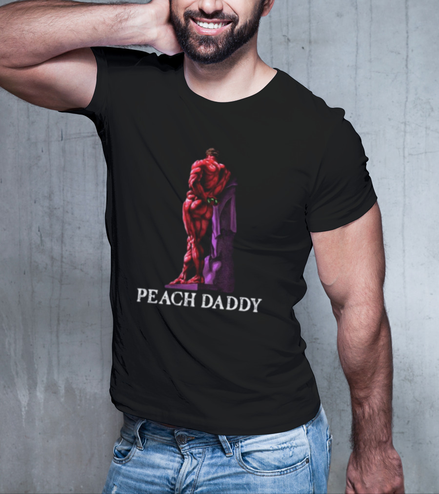 Raskolapparel Peach Daddy Muscle Statue With Purple Accent T-Shirt