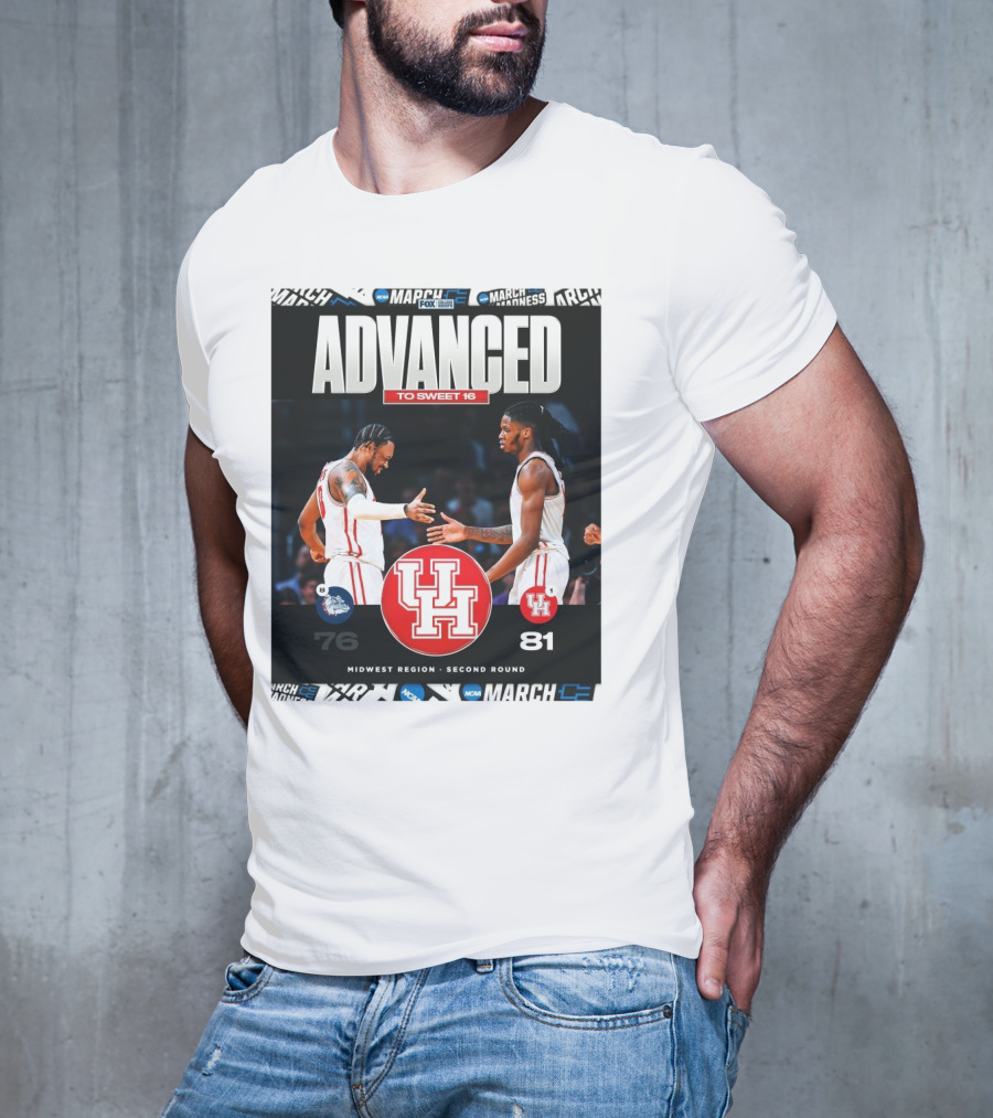 Advanced To Sweet 16 Houston Cougars 81 Gonzaga Bulldogs 76 Midwest Region Second Round T-Shirt