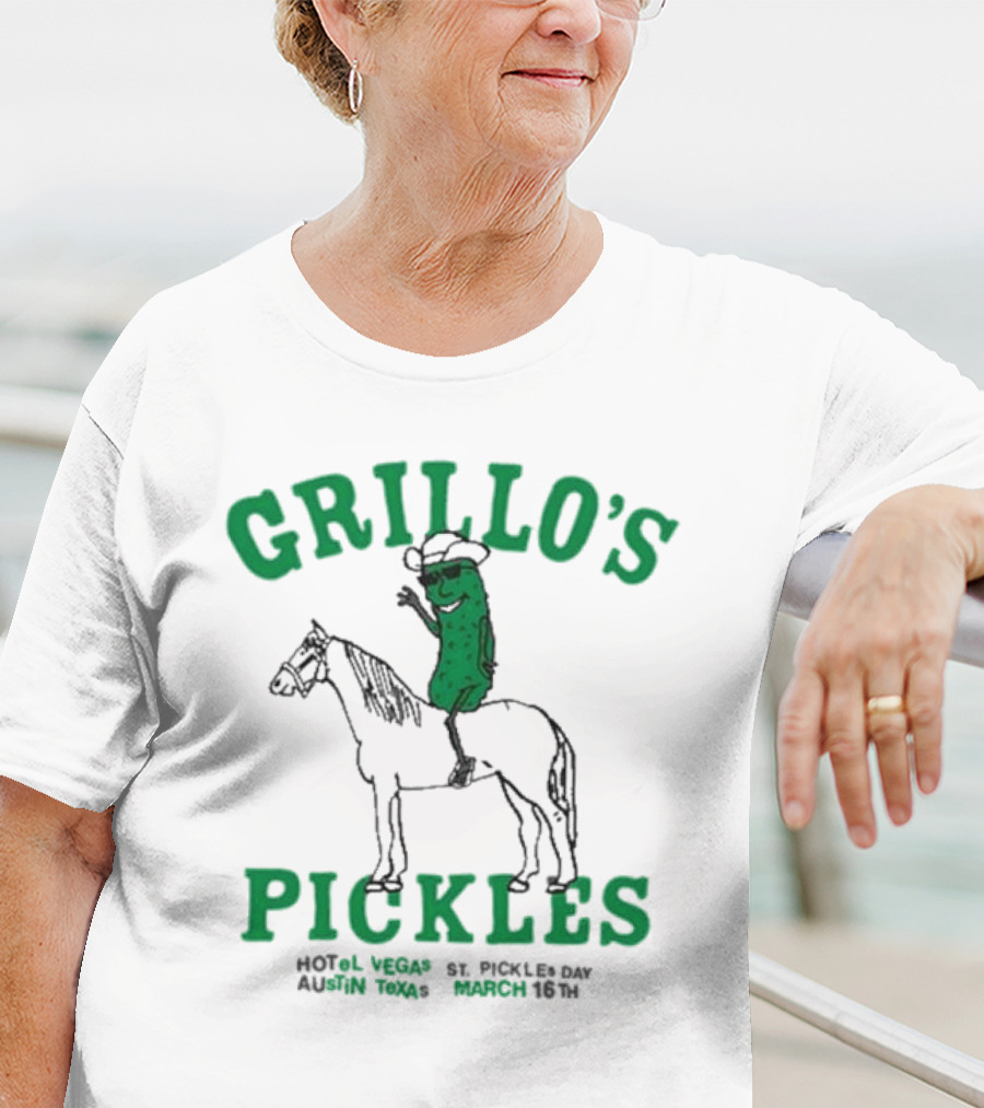 Grillo’s Pickles St Pickles Day Austin Texas March 16th Hotel Vegas T-Shirt