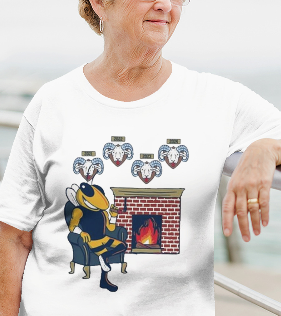 GT Mantel Pocket Yellow Jacket By Fireplace With Ram Trophies T-Shirt