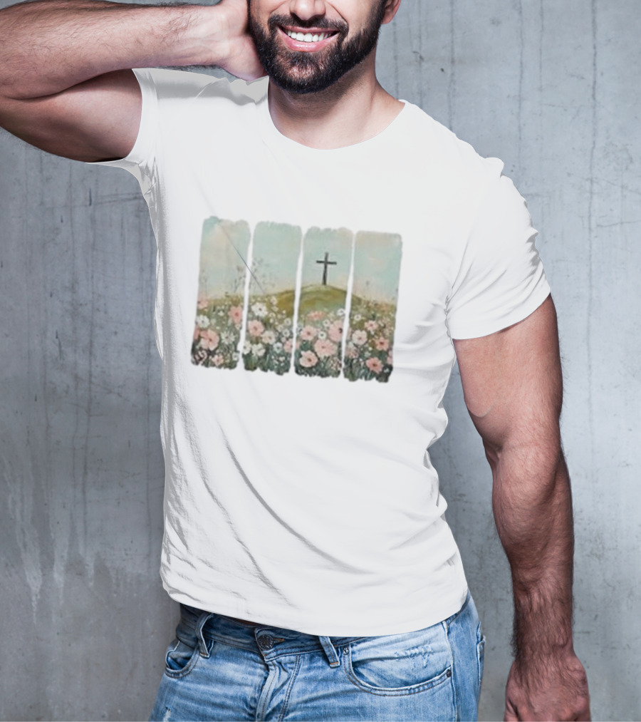 He Is Risen Christian Wildflower Cross Easter Women Girls T-Shirt
