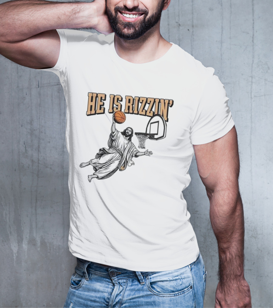 He Is Rizzin Jesus Dunk Basketball Retro Vintage Style T-Shirt
