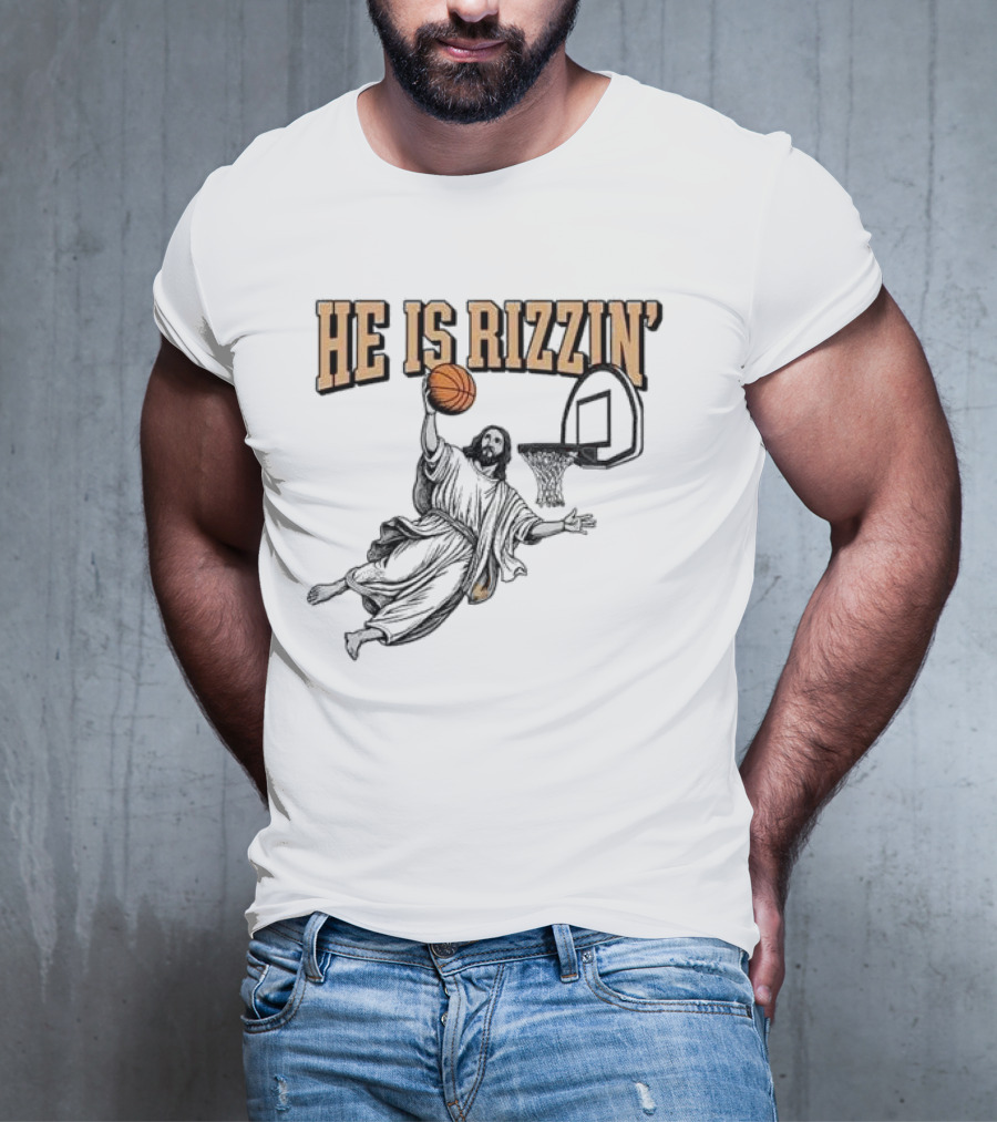 He Is Rizzin Jesus Dunk Basketball Retro Vintage Style T-Shirt