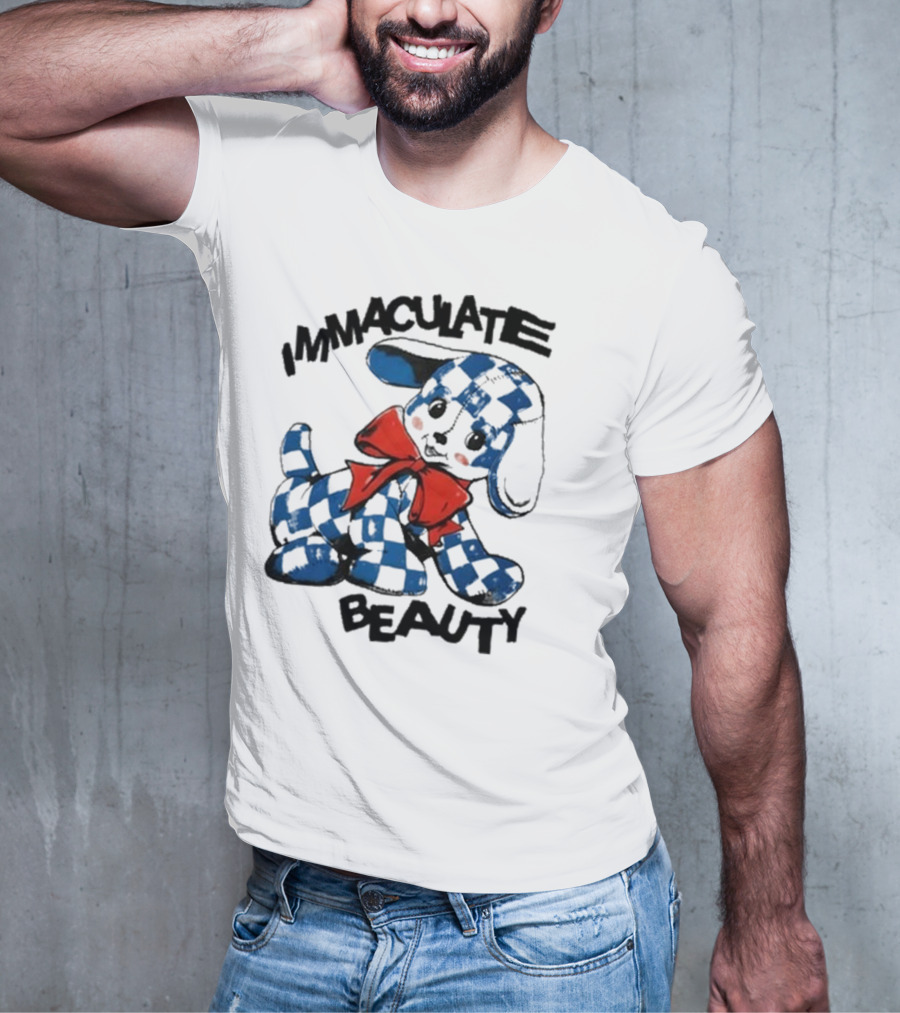 Henry Johnson Immaculate Beauty Blue Checkered Puppy Red Bow T-Shirt
