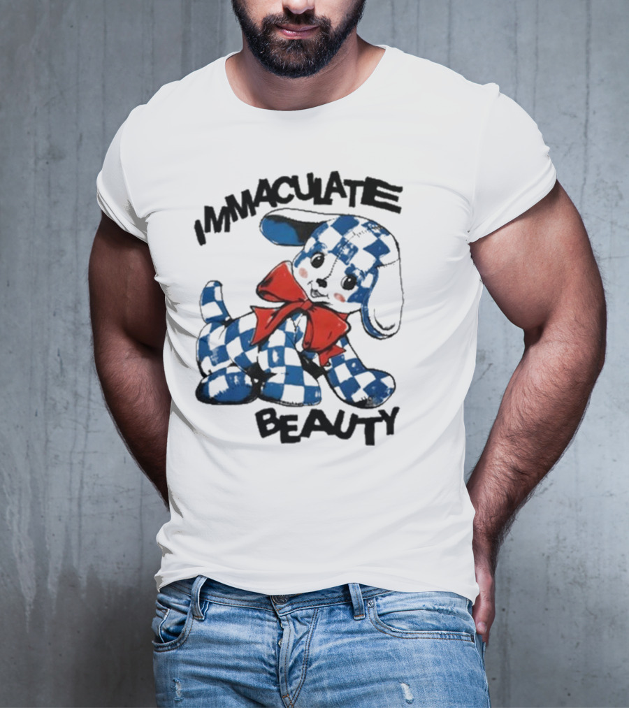 Henry Johnson Immaculate Beauty Blue Checkered Puppy Red Bow T-Shirt