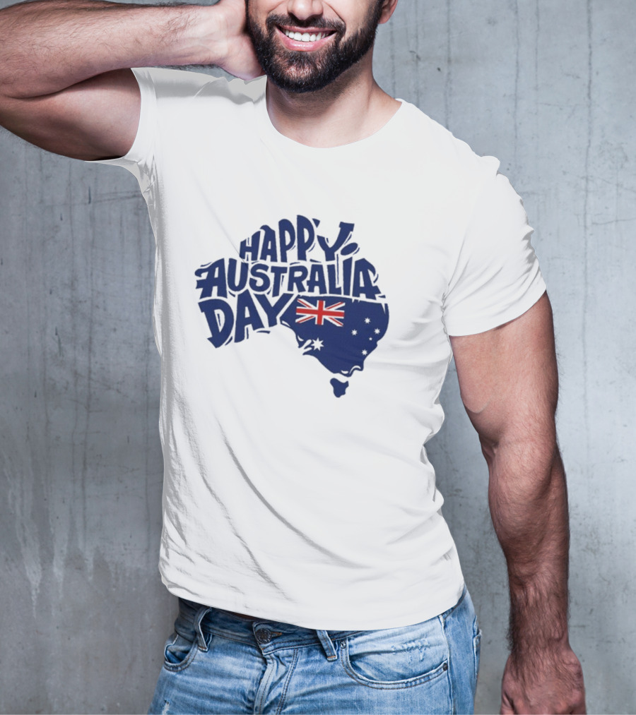 Happy Australia Day Map With Flag Inside Text T-Shirt