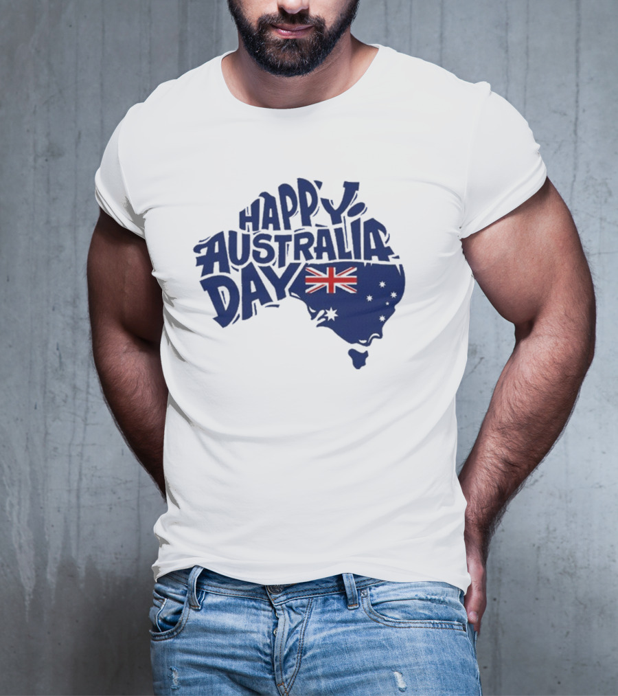 Happy Australia Day Map With Flag Inside Text T-Shirt