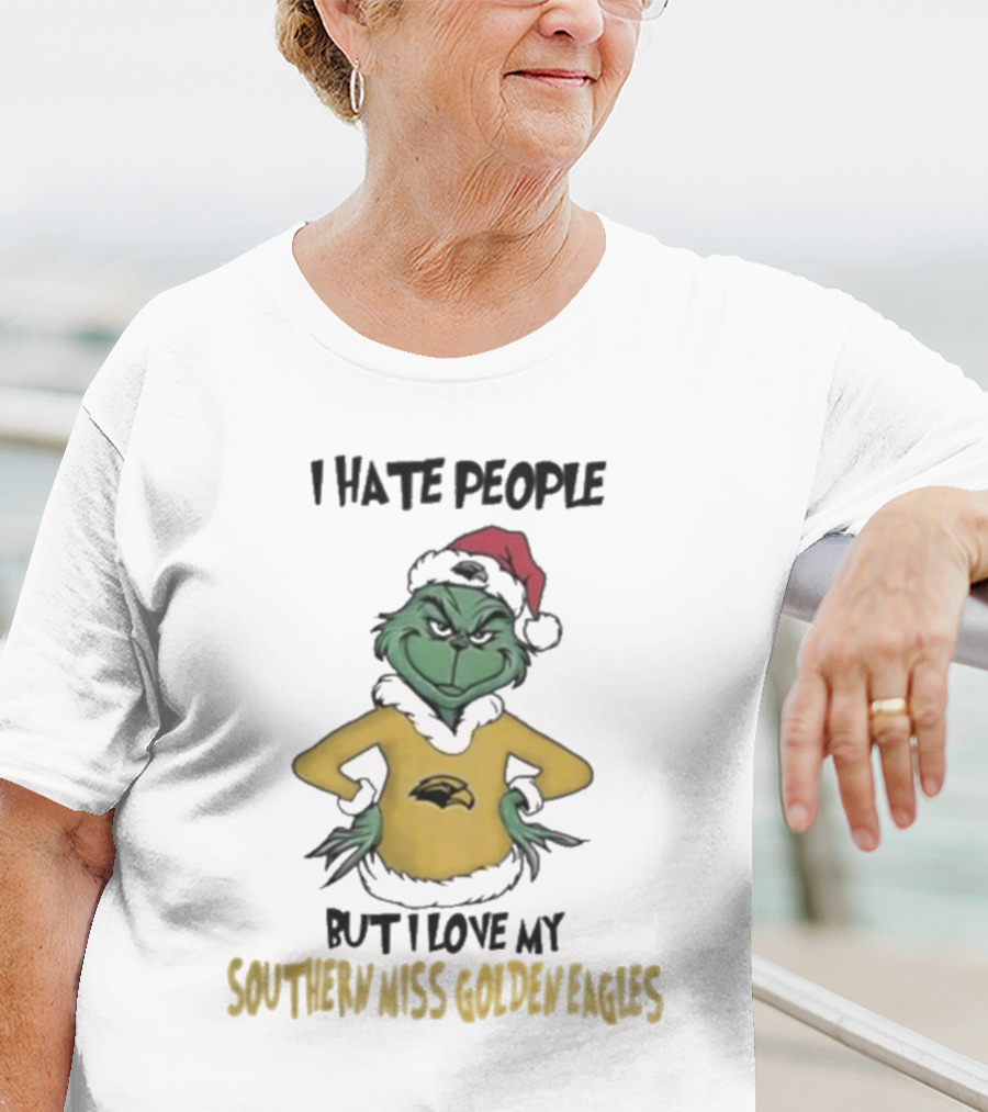 I Hate People But I Love My Southern Miss Golden Eagles Grinch Holiday Style T-Shirt