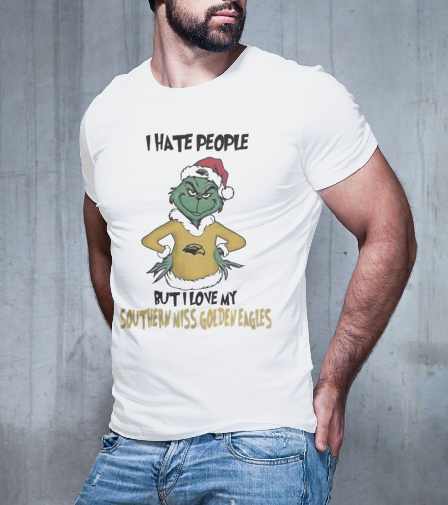 I Hate People But I Love My Southern Miss Golden Eagles Grinch Holiday Style T-Shirt