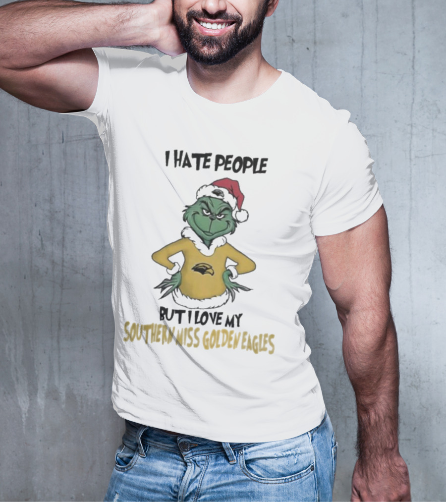 I Hate People But I Love My Southern Miss Golden Eagles Grinch Holiday Style T-Shirt