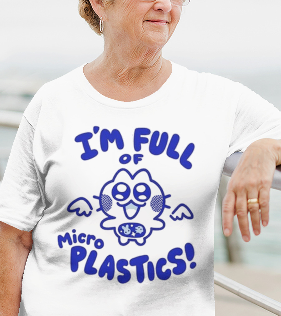 I'm Full Of Microplastics Funny Cartoon Character With Blue Outline T-Shirt