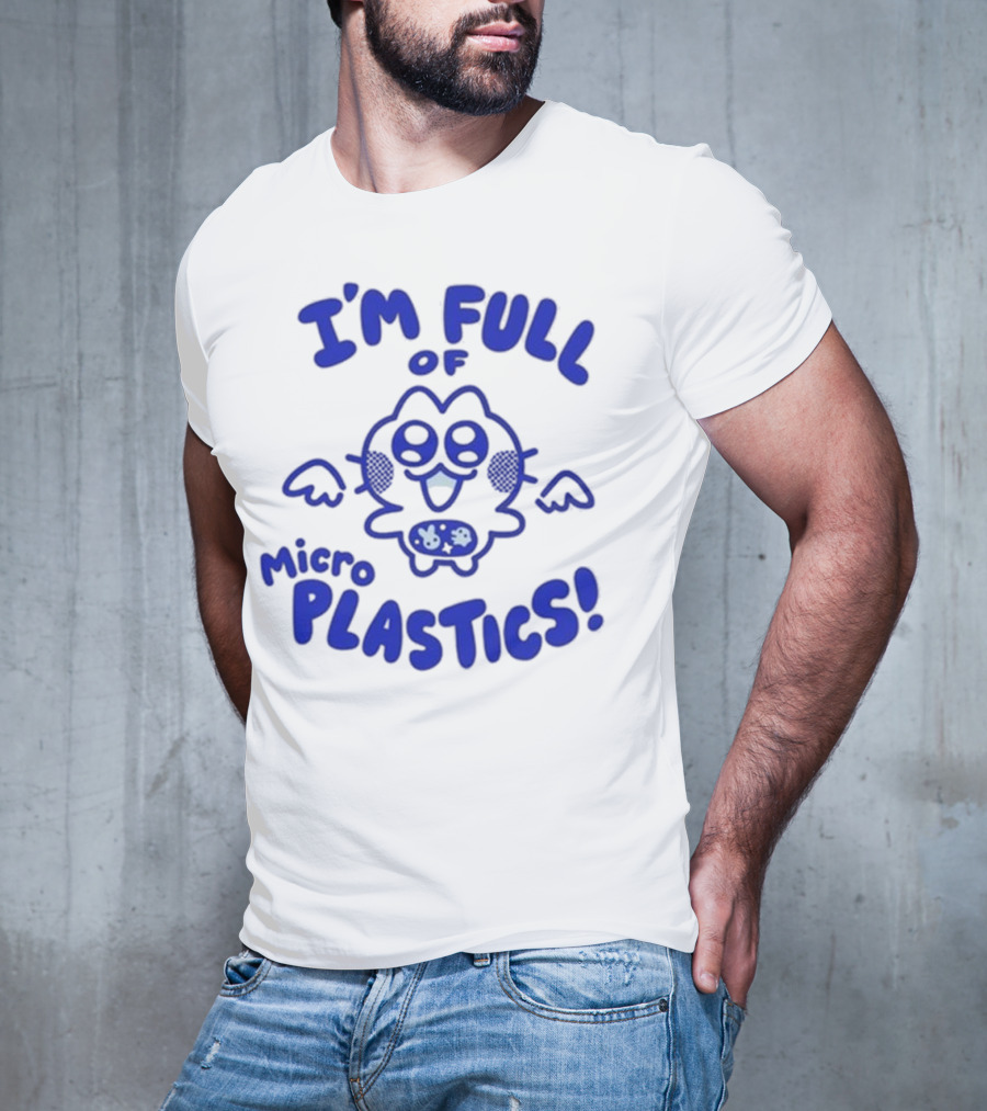 I'm Full Of Microplastics Funny Cartoon Character With Blue Outline T-Shirt