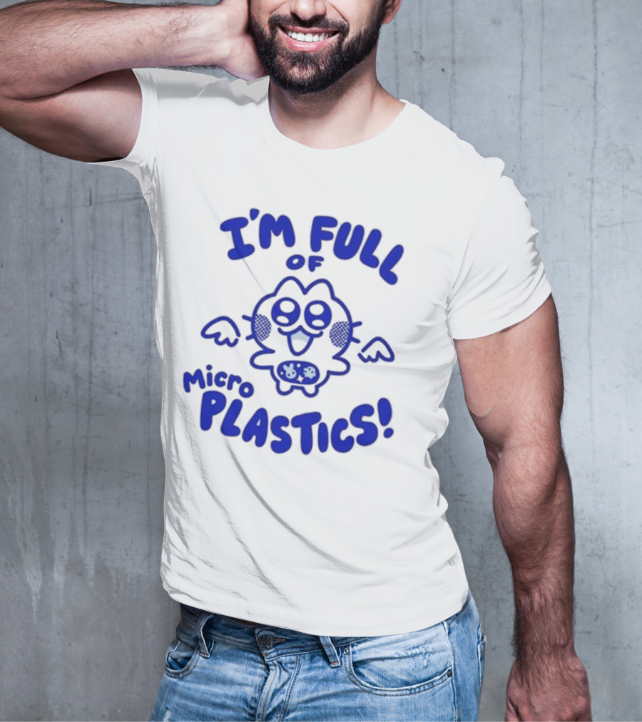 I'm Full Of Microplastics Funny Cartoon Character With Blue Outline T-Shirt