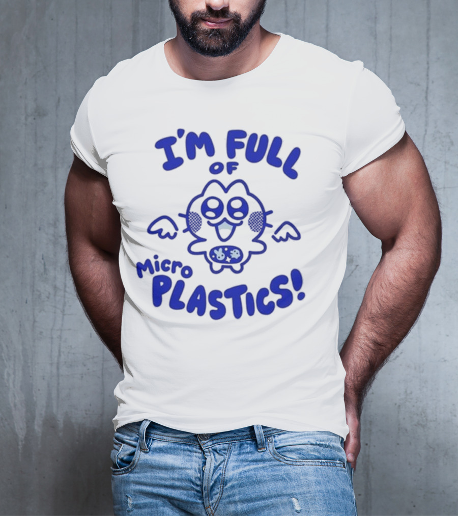 I'm Full Of Microplastics Funny Cartoon Character With Blue Outline T-Shirt
