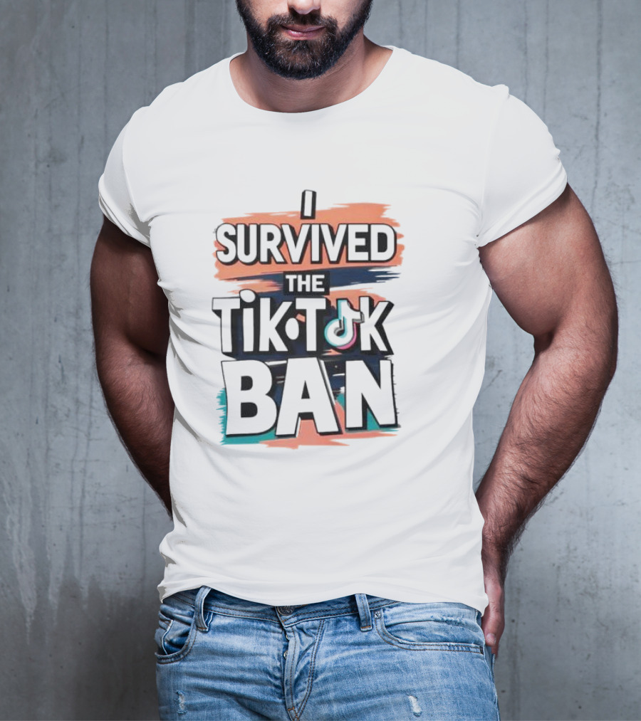 I Survived The TikTok Ban Colorful Retro Style Text With Icon T-Shirt