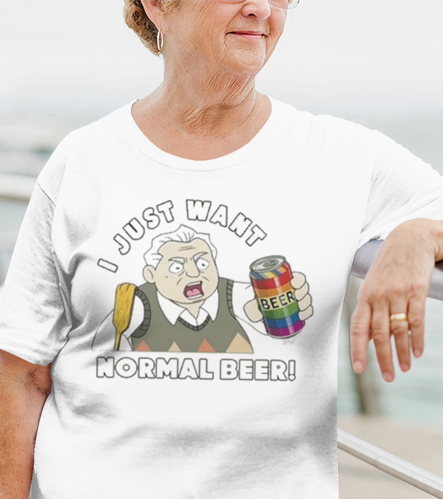 I Just Want Normal Beer Funny Cartoon Holding Rainbow Can T-Shirt