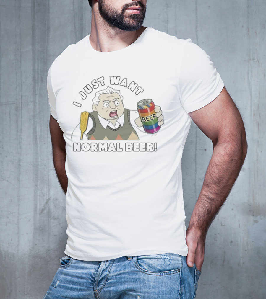 I Just Want Normal Beer Funny Cartoon Holding Rainbow Can T-Shirt