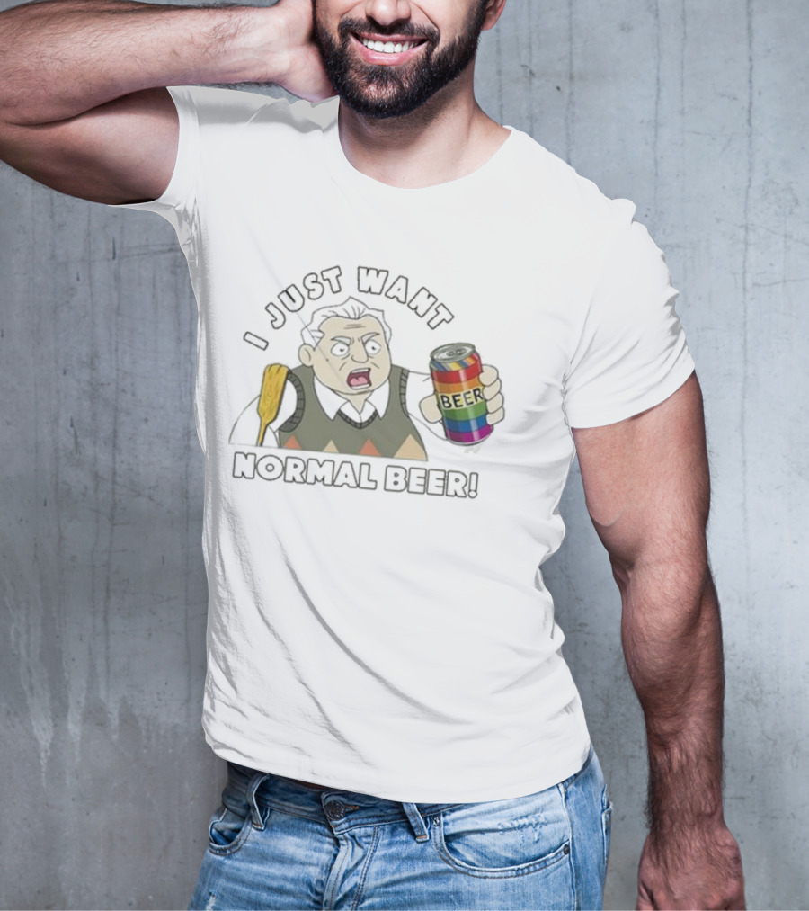 I Just Want Normal Beer Funny Cartoon Holding Rainbow Can T-Shirt