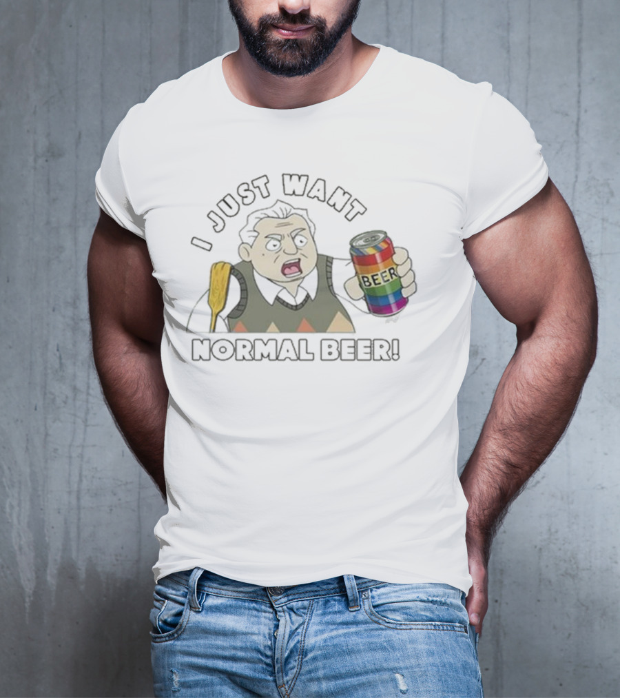 I Just Want Normal Beer Funny Cartoon Holding Rainbow Can T-Shirt